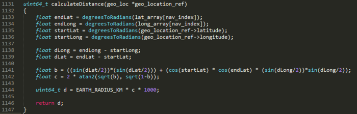 Code snippet of Distance Calculation