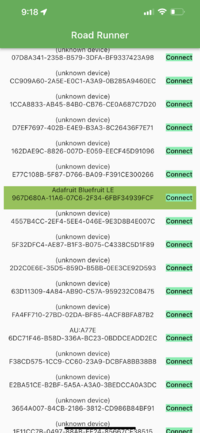 List of Devices to Connect/RC Car BLE is highlighted